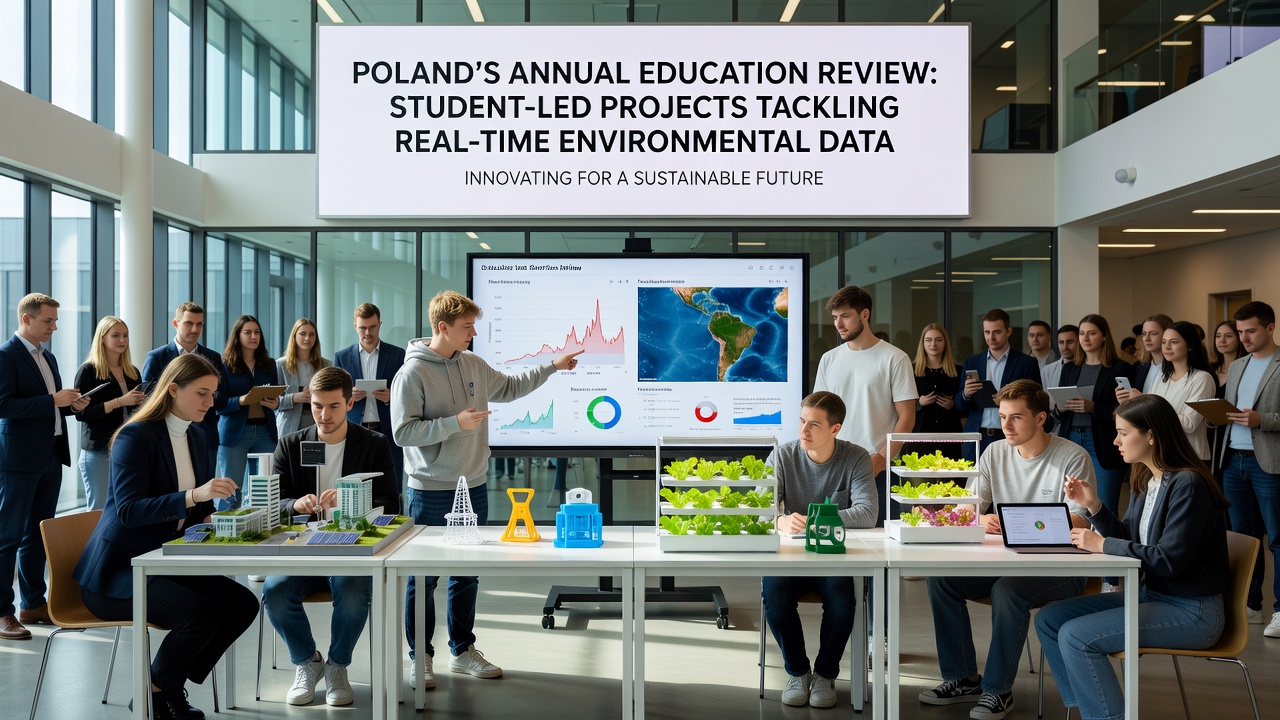 Detailed view of student-built sensor arrays collecting real-time river and air quality data in Polish field sites